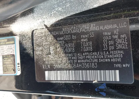 2010 Hyundai Santa Fe Se z USA, uszkodzony, nr VIN 5NMSHDAG6AH356183